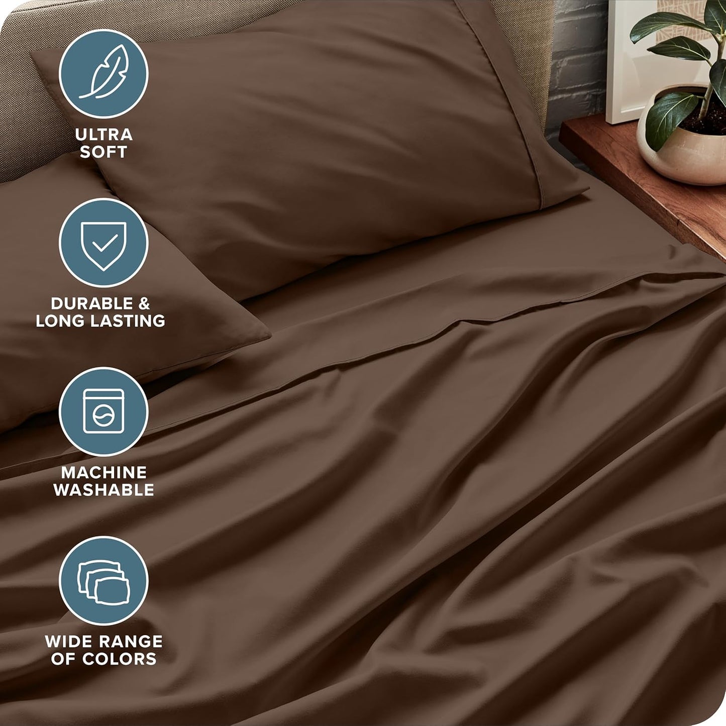 Bare Home Twin Sheet Set - 1800 Ultra-Soft Microfiber Bed Sheets - Double Brushed - Deep Pockets - Easy Fit - Extra Soft - 3 Piece Set - Bedding Sheets & Pillowcases (Twin, Cocoa)