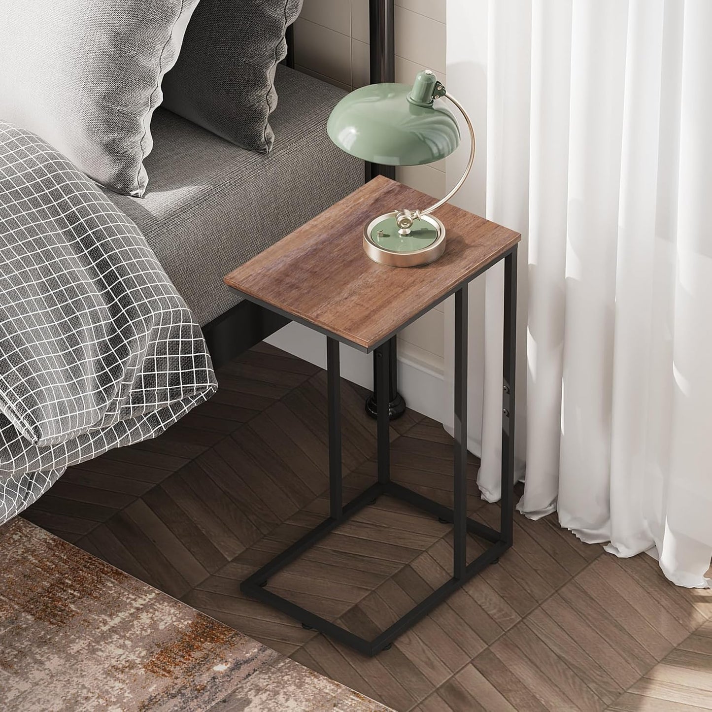WLIVE Brown Side Table Set of 2, C Shaped End Table Sets, Small Sofa Side Tables Bedroom, Living Room, Home Office, 2-Tier Couch Bedside Table for Small Spaces