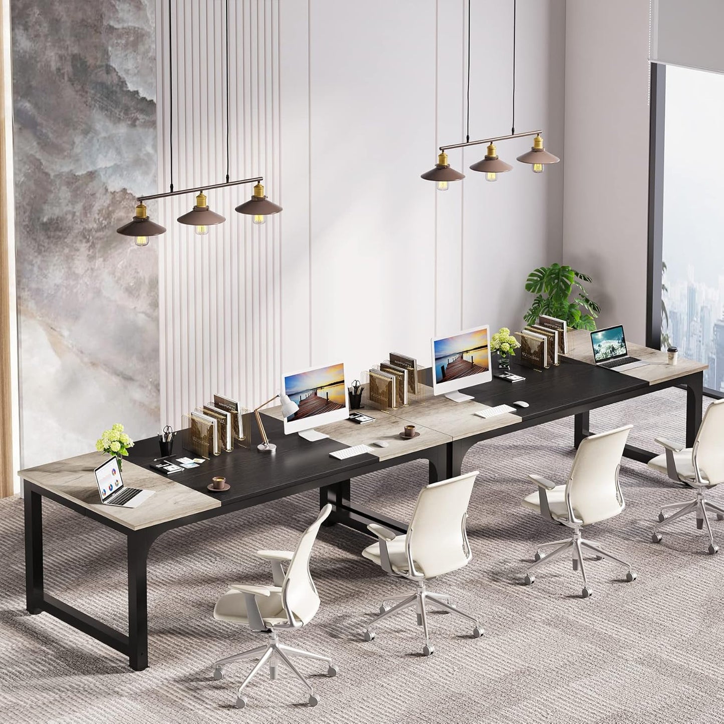 LITTLE TREE 70.8 Inch X-Large Executive Computer Office Desk, Grey+Black