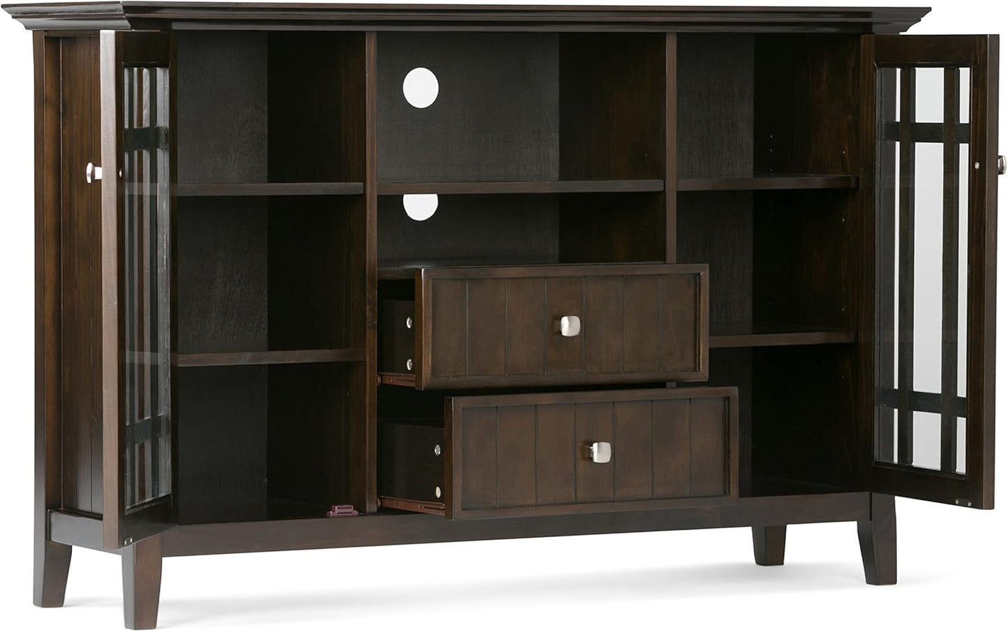 SIMPLIHOME Bedford SOLID WOOD 53 Inch Wide Transitional TV Media Stand in Dark Tobacco Brown for TVs up to 60 Inches, For the Living Room and Entertainment Center