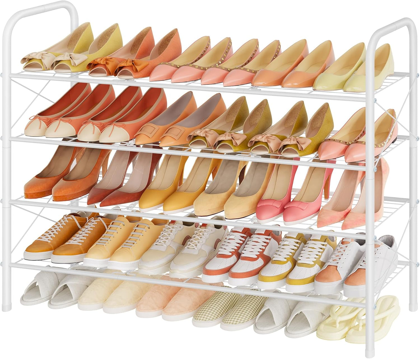 Hoctieon 4 Tier Mesh Style Shoe Rack, Entryway Shoe Shelf, Shoe Storage Organizer, Shoe Rack for Closet, Space Save for Bathroom, Garage, Hallway, Bedroom, Living Room, White