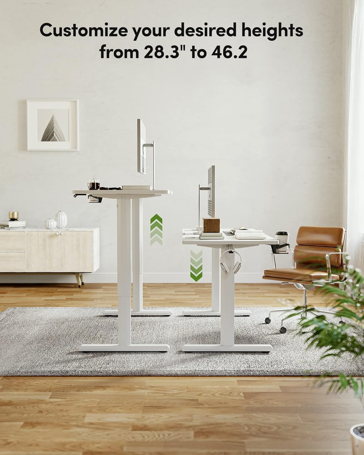 BANTI 44"x24" Standing Desk, Electric Stand up Height Adjustable Home Office Table, Sit Stand Desk with Splice Board, White Frame & White Top