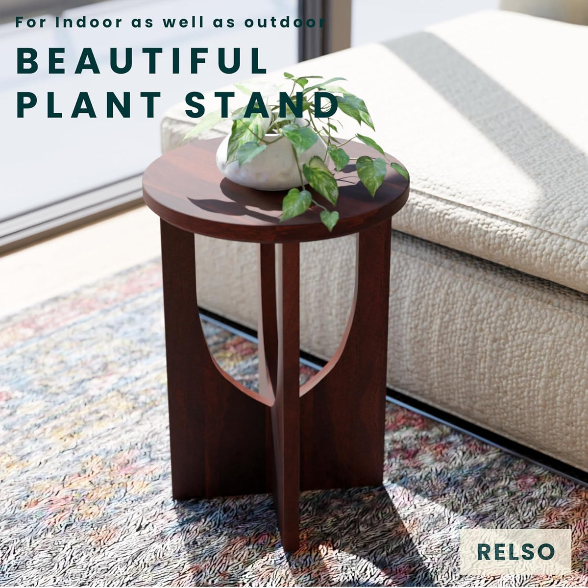 Relso Stupa Solid Wood End Table – 22" Tall Round Side Table for Living Room or Bedroom, Handcrafted Accent Table in Walnut Finish, Easy Assembly, Modern Minimalist Design for Small Spaces