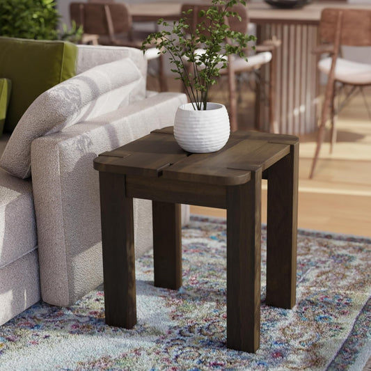 Mocha Mango Wood Accent Table - Handcrafted Coffee Finish Side Table for Living Room, Bedroom, Entryway, Patio, Pool | Small Sofa Shelf, Plant Stand, Nightstand | Outdoor & Indoor use | Easy Assembly
