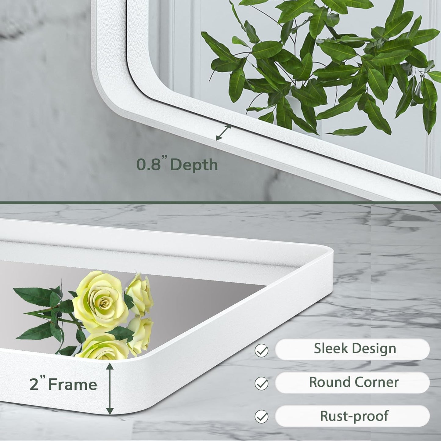 TokeShimi 24 x 32 Inch White Mirror Wall Mirror for Bathroom White Metal Frame Decorative Rectangular Wall Mounted Home Decor Corner Hangs (Horizontal/Vertical) Living Room Entryway