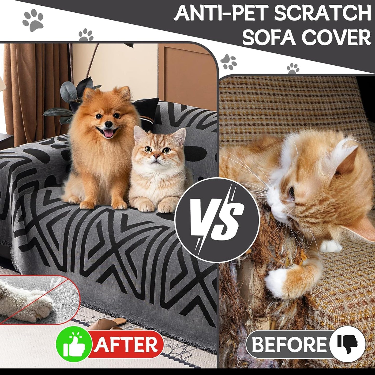 HANDONTIME Boho Couch Cover Blanket Geometric Striped Pet Covers for Couches and Sofas Dark Grey and Black Dog Cover for Couch Pet Friendly Chenille Sectional Sofa Covers for Pets Washable, 71" X134"