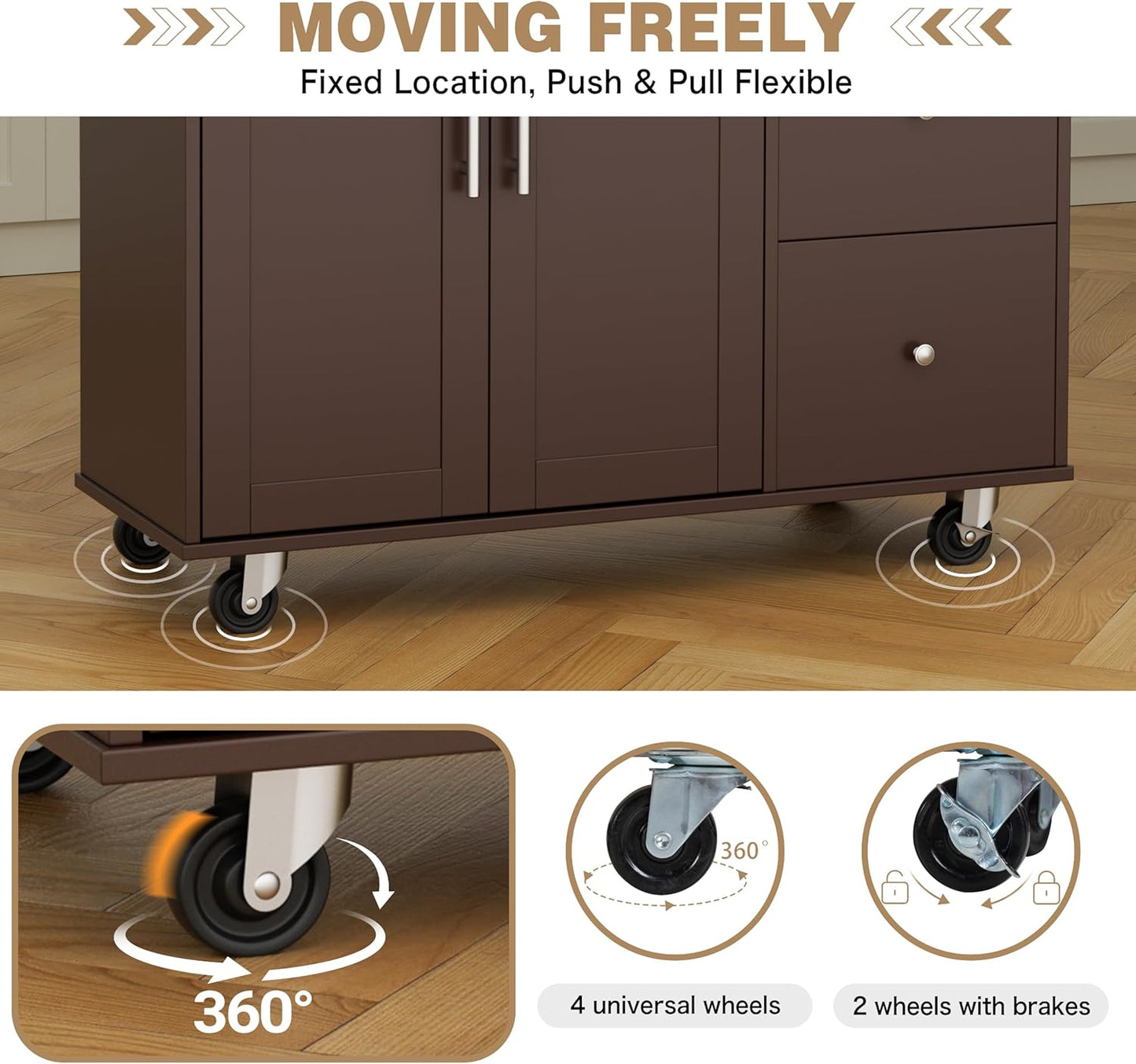 Shintenchi Kitchen Island with Folding Drop Leaf, Rolling Island Table with Storage, Kitchen Cabinet on Wheels with Seating Area for Kitchen, Bar Cart with Cabinet, Brown