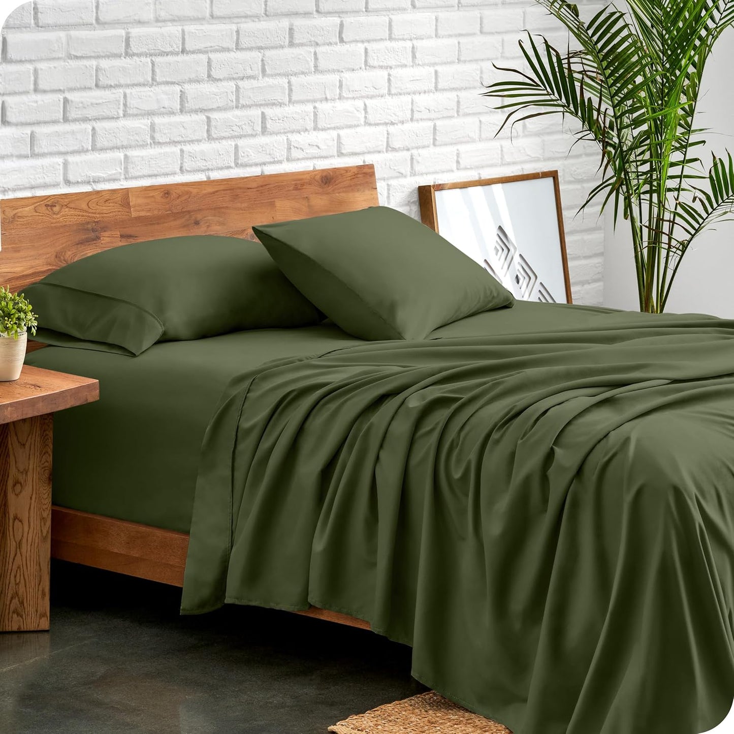 Bare Home Queen Sheet Set - Luxury 1800 Ultra-Soft Microfiber - Double Brushed - Deep Pockets - Easy Fit - 4 Piece Set - Bedding Sheets & Pillowcases (Queen, Cypress)