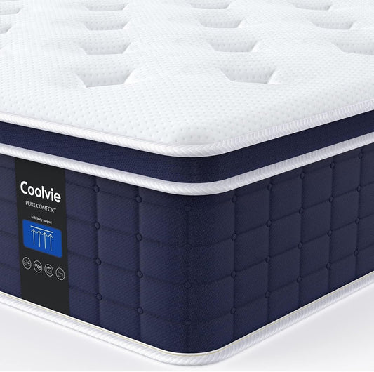 Full Size Mattress 12 Inch, Coolvie Firm Mattress Hybrid in a Box with CertiPUR-US® Certified Foam, Individual Pocket Spring for Motion Isolation & Pressure Relief- Comfort Night Sleep-100-Night Trial