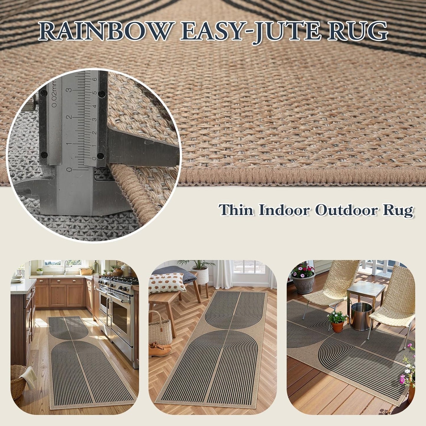 Lahome Modern Rainbow Easy Jute Outdoor Runner Rug, 2x6 Runners for Hallways Washable Laundry Room Rug, Farmhouse Non Slip Indoor Outdoor Carpet for Kitchen Floor Entryway
