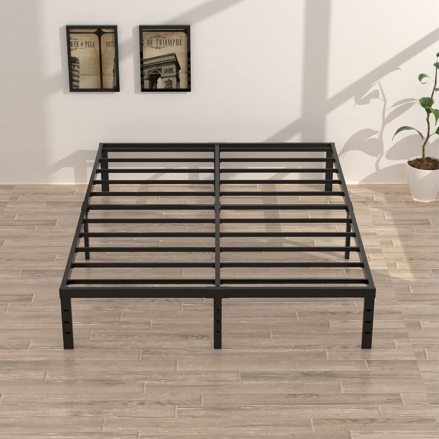 16 Inch Full Size Bed Frame No Box Spring Need, Metal Platform Full Bed Frames with 14 Inch Storage, 3,500 lbs Heavy Duty Steel Slats Support, Easy Assembly Mattress Foundation