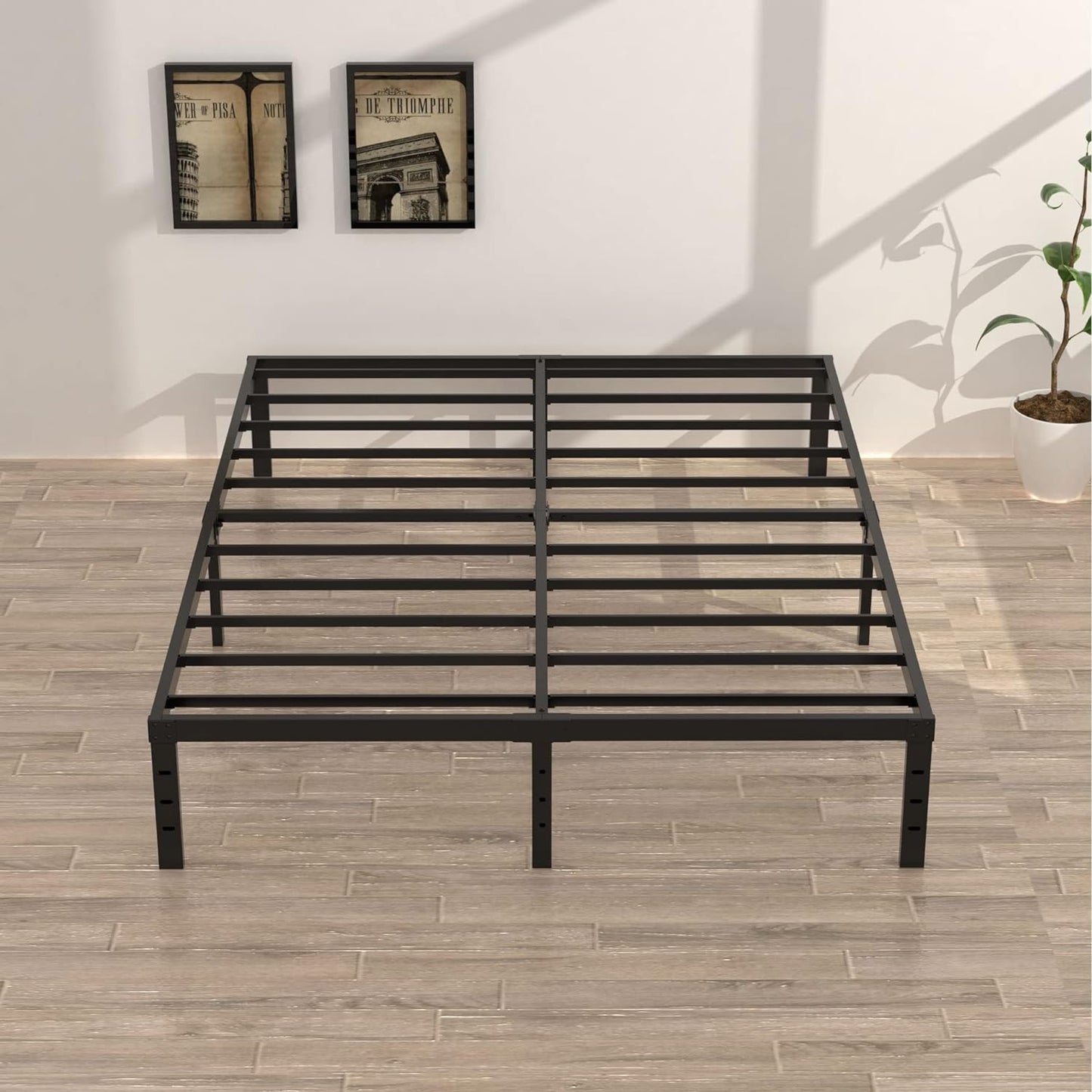 King Bed Frame No Box Spring Needed, 14 Inch Heavy Duty King Platform Bed Frame, 1200lbs Steel Slats Support, Easy Assembly, Black