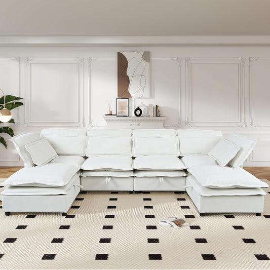 Ball & Cast 124.4" Modular Sectional Sofa,Oversized U-Shaped Couch with Storage Seat,Freely Combinable 6-Seater Set w/Double-Layer Cushion,for Living Rooms,Offices and Apartments,Beige