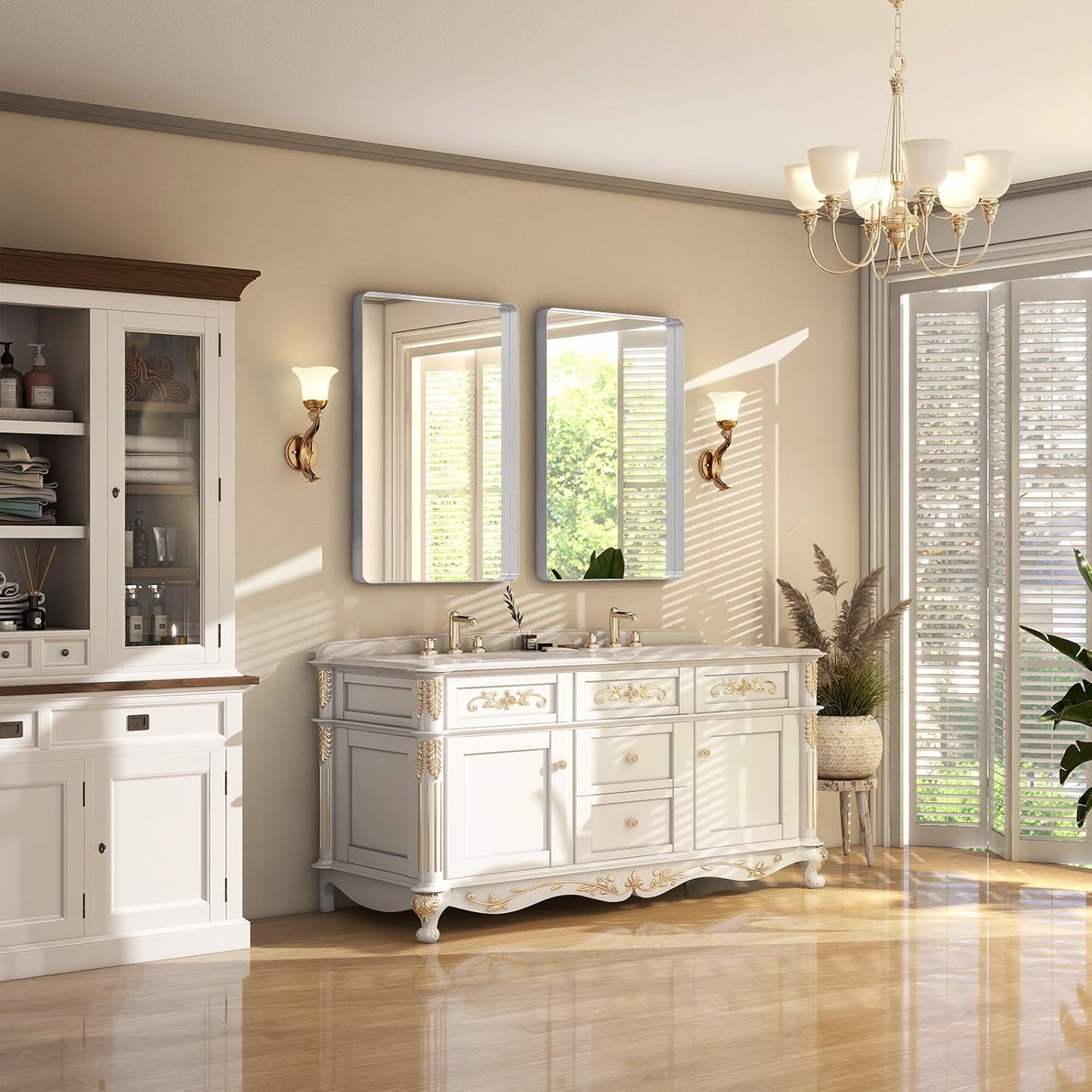 Silver Bathroom Mirror for Wall, 36x24 Inch Rectangular Aluminum Alloy Framed Mirror, Modern Wall Mounted Vanity Mirror for Bathroom, Vertical or Horizontal