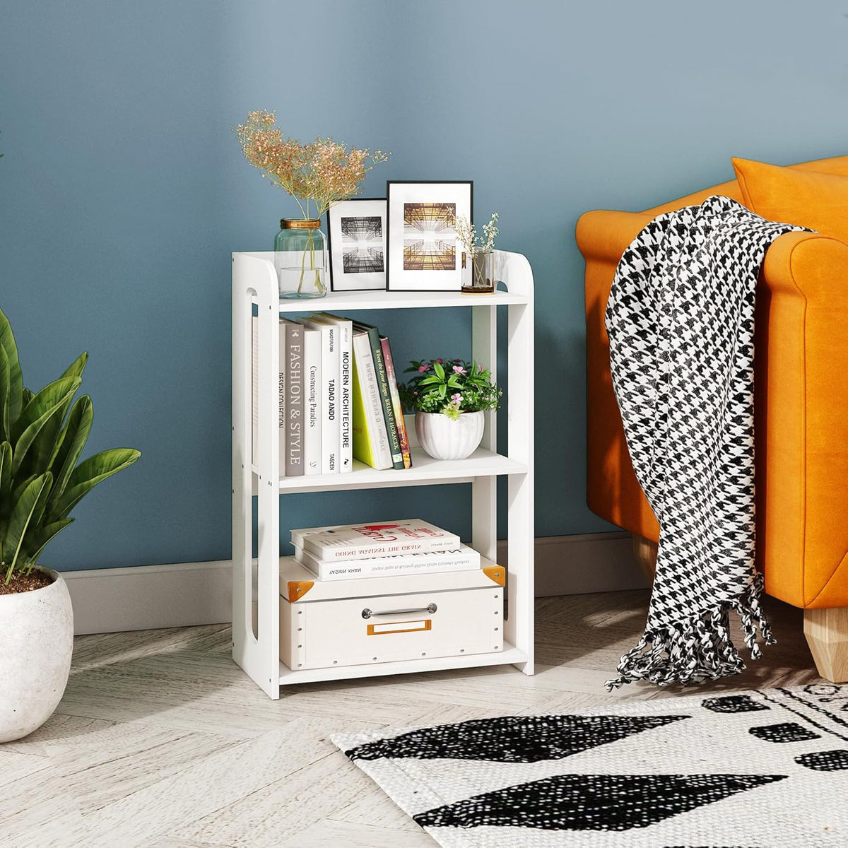 3 Tier End Table Nightstand White, Small Bookshelf with Open Shelf, Narrow Side Table Bedside Table for Bedroom, Living Room, Office, Bathroom
