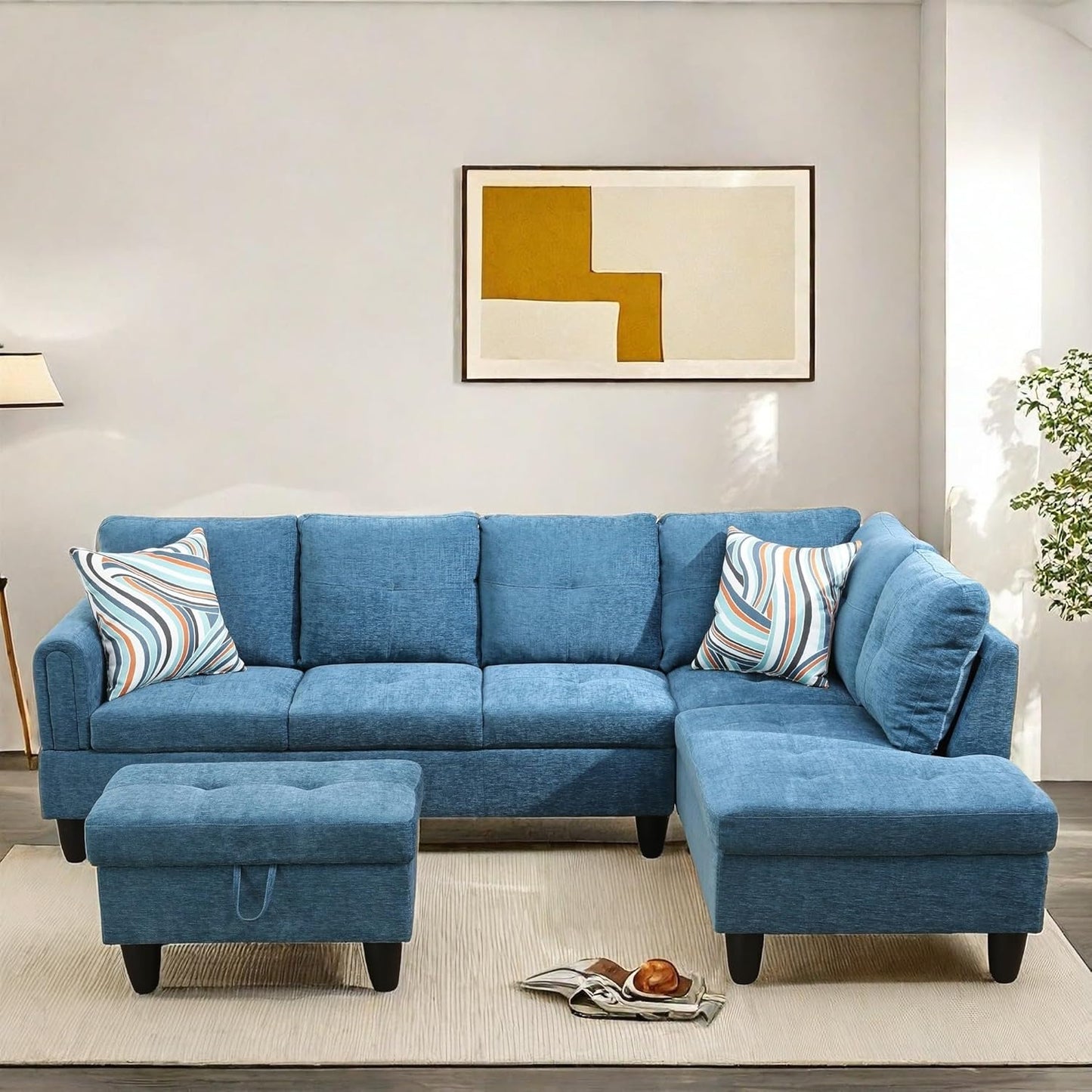 NAYSAYE Sectional Couch with Ottoman Storage, L Shaped Couch Sofa Furniture Sets, Modern Comfy Modular Comfy Sofa for Living Room Bedroom, Office and Apartment, Blue