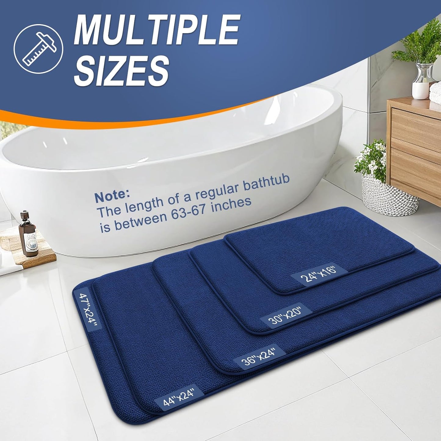 OLANLY Thick Memory Foam Bath Mat Rug 34x21, Extra Soft Absorbent Bathroom Rug, Quick Dry Bath Mats, Non-Slip, Machine Washable Carpet for Bathroom, Tub and Shower, Home Decor Accessories, Navy