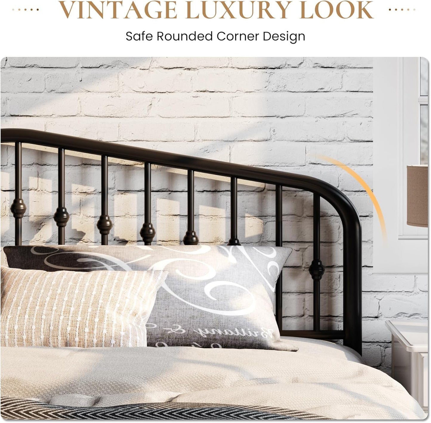 SHA CERLIN King Size Metal Platform Bed Frame with Victorian Style Wrought Iron-Art Headboard/Footboard, No Box Spring Required, Black