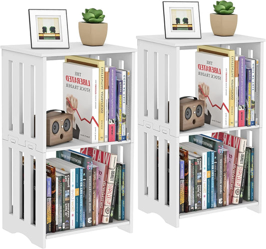 3-Tier End Table Night Stand Set of 2, White Side Table Small Bookshelf Bedside Table for Bedroom, Living Room, Office, Bathroom