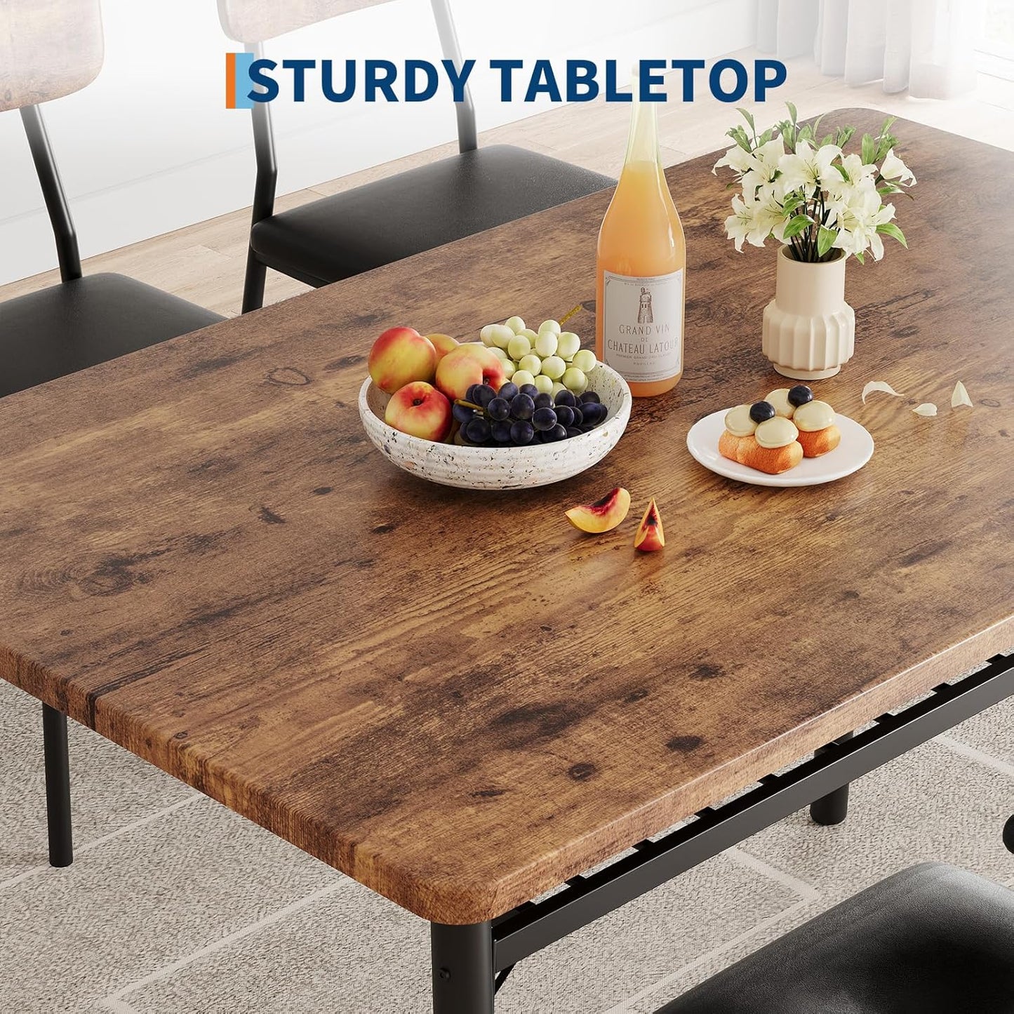 IDEALHOUSE 3-Piece Dining Table Set for 2 with Storage Rack, Wood Kitchen Table with Upholstered Chairs Set of 2, Small Square Table Set with Metal Legs Support, for Dining Room,Living Room
