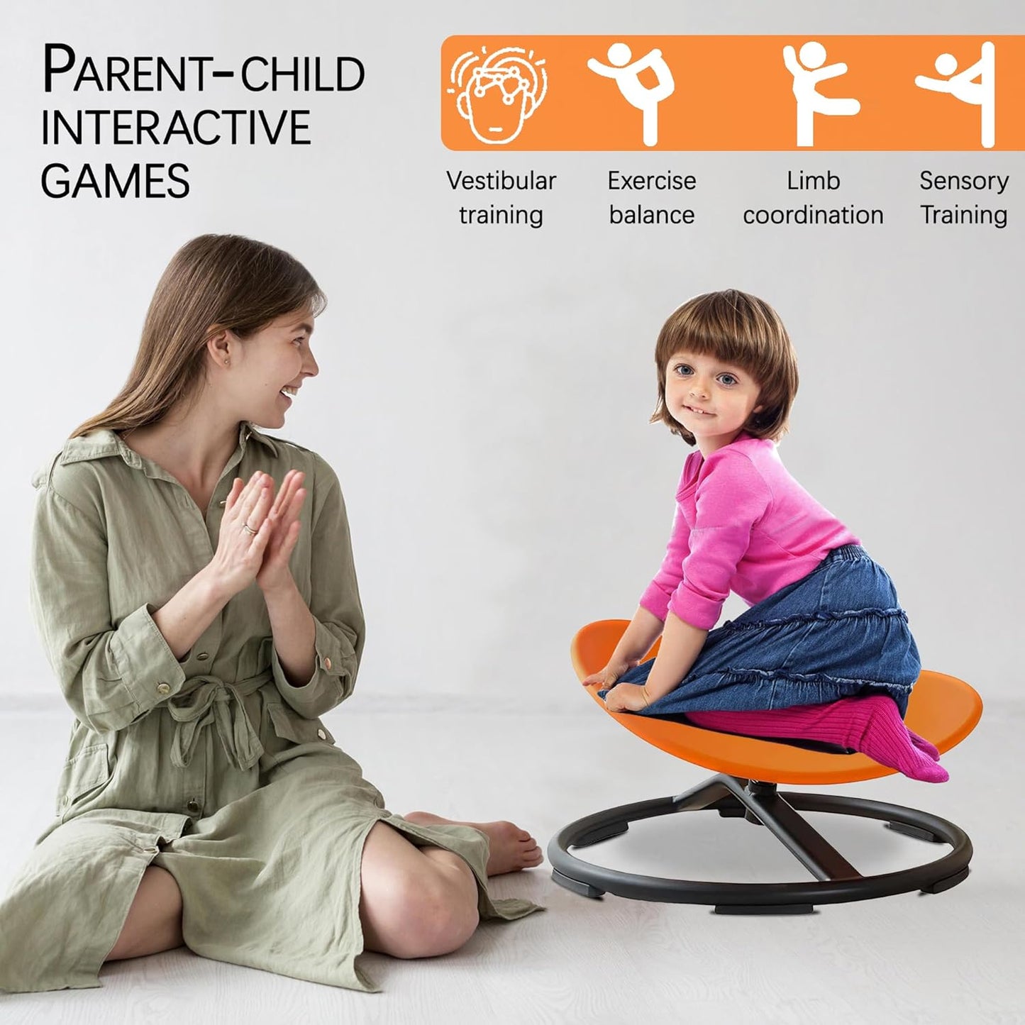 Spinning Chair for Autistic Kids (3-18 Years), Sensory Swivel Chair for Teens with ADHD/Autism – 21×19 Inch 220LBS Weight Capacity Seat – Sit and Spin Calming Toy for Body Balance(Green)