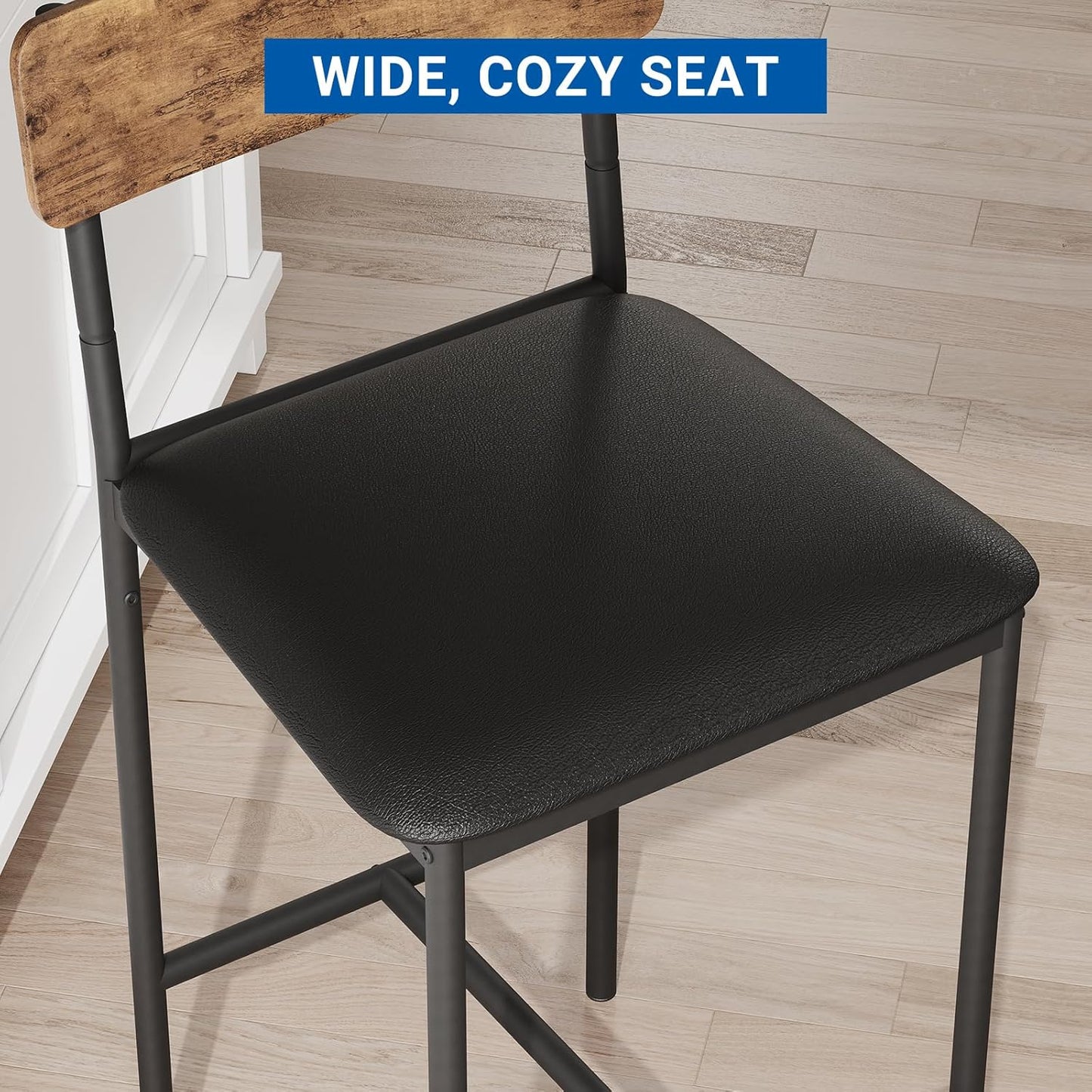 GarveeHome Bar Stools Set of 2, Upholstered Height Bar Stools with Backrest and Footrest, Kitchen Barstools for Island,Counter Bar, Easy Assembly, Rustic Brown