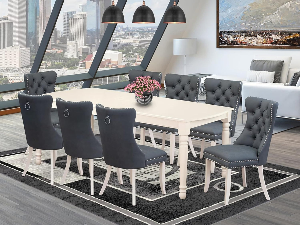 East West Furniture DODA9-LWH-13 9 Piece Dining Table Set Includes a Rectangle Kitchen Table with Butterfly Leaf and 8 Polyester Fabric Chairs, Linen White