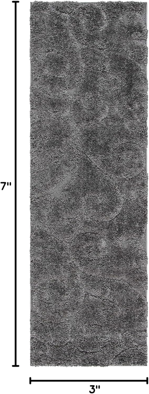 SAFAVIEH Florida Shag Collection Runner Rug - 2'3" x 7', Grey, Scroll Design, Non-Shedding & Easy Care, 1.2-inch Thick Ideal for High Traffic Areas in Living Room, Bedroom (SG455-8013)