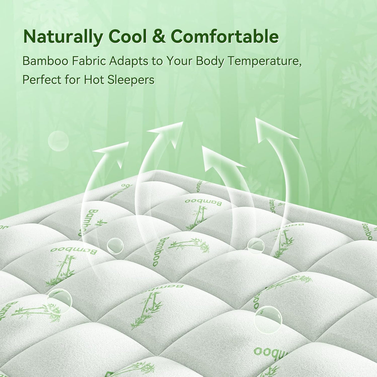 Anluoer Memory Foam Mattress Topper Queen for Back Pain, Rayon Derived from Bamboo Pillow Top Mattress Topper for Hot Sleepers,Cooling Mattress Pad with 8-21" Deep Pocket, 60x80 Inches, White