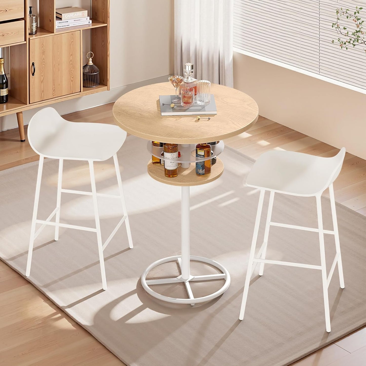 VECELO 36” High Top Bar Table, Sturdy Frame with Metal Base for Cocktail, Pub, Easy Assembly, Oak