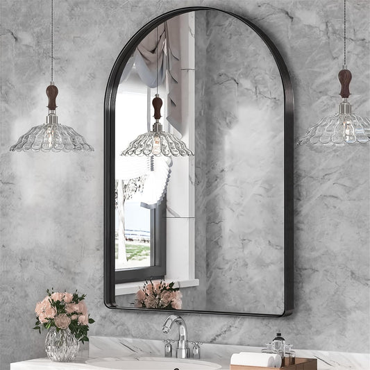 Suidia 22" x 30" Bathroom Mirror, Bathroom Vanity Mirror Metal Framed, Wall-Mounted Mirrors for Bedroom, Living Room, Entryway, Hallway, Black, Arch Style