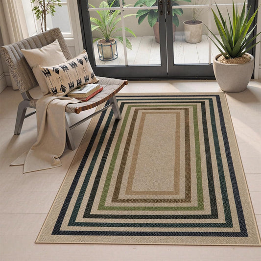 Lahome Modern Geometric Easy Jute Entryway Rug, 3x5 Washable Farmhouse Kitchen Rugs for Bedroom, Contemporary Non Slip Non Shedding Woven Carpet for Living Room
