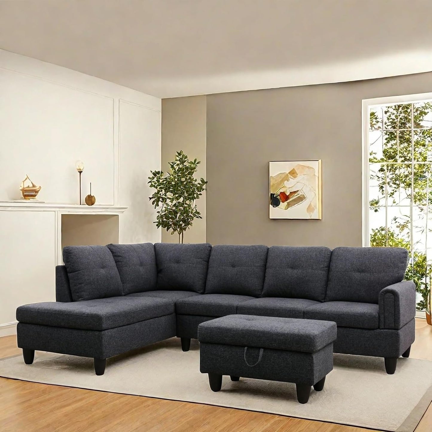 NAYSAYE Sectional Couch with Ottoman Storage, L Shaped Couch Sofa Furniture Sets, Modern Comfy Modular Comfy Sofa for Living Room Bedroom, Office and Apartment, Black