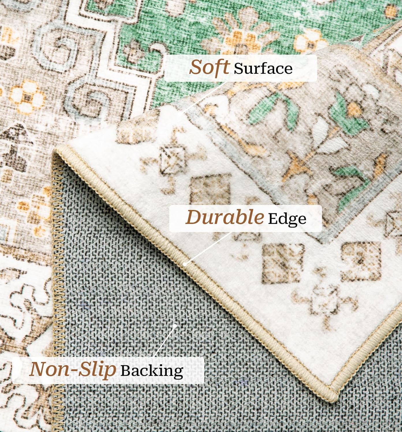 zesthome 9x12 Area Rugs,Stain Resistant Washable Rug,Ultra-Thin Rugs for Living Room,Bedroom,Non-Slip Backing Home Decor Large Area Rug (Green,9'x12')