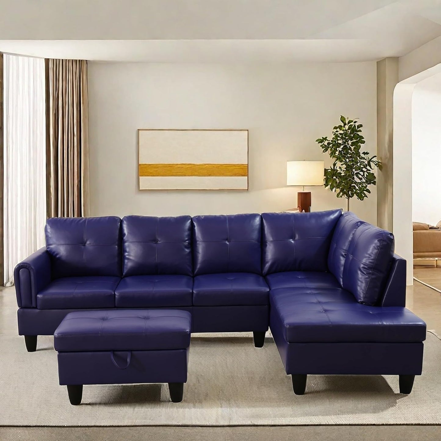 NAYSAYE Sectional Couch with Ottoman Storage, L Shaped Couch Sofa Furniture Sets, Modern Comfy Modular Comfy Sofa for Living Room Bedroom, Office and Apartment, Blue