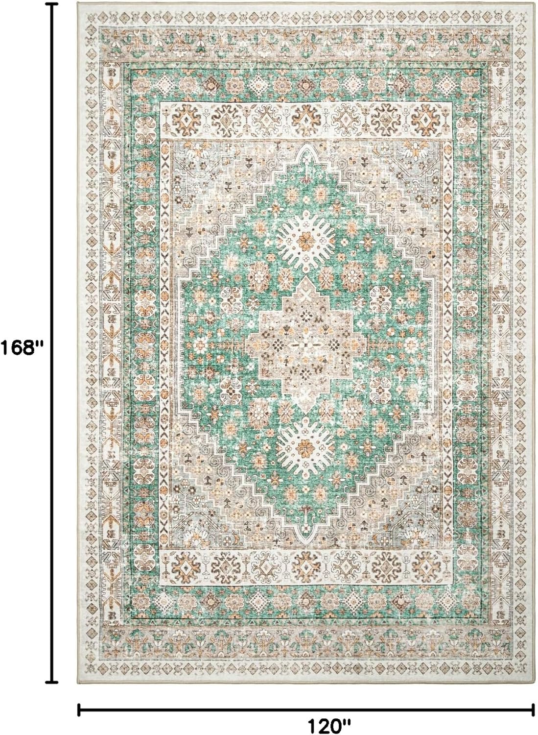 zesthome 10x14 Area Rugs,Stain Resistant Washable Rug,Ultra-Thin Rugs for Living Room,Bedroom,Non-Slip Backing Home Decor Large Area Rug (Green/Brown,10'x14')