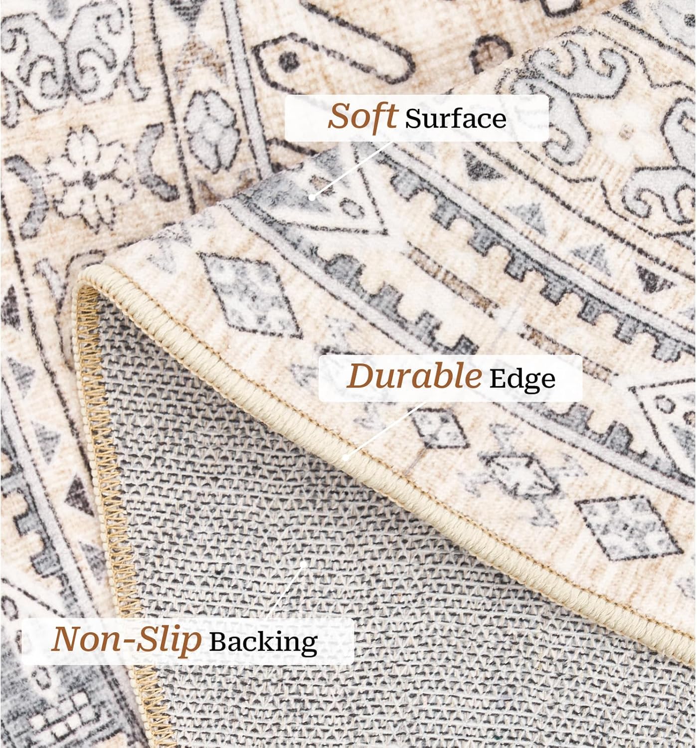 zesthome 9ft Round Rugs for Living Room, Non-Slip Washable Round Area Rugs, Ultra-Thin Large Circle Rugs, Soft Low Pile Rug for Bedroom, Kitchen - Vintage Stain Resistant Round Rug (Beige,9'x9')