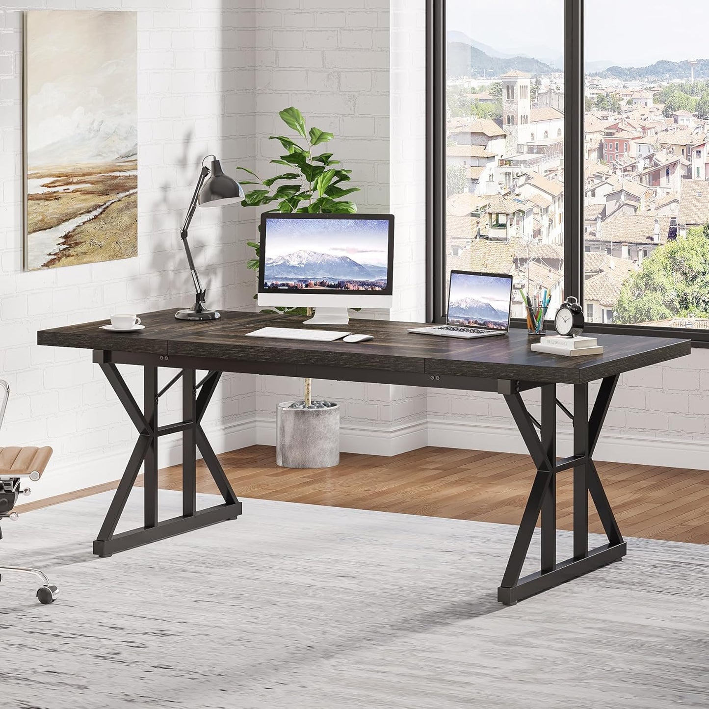 Tribesigns 70.8-Inch Executive Desk, Large Computer Office Desk Workstation, Modern Simple Style Laptop Desk Study Writing Table Business Furniture for Home Office (Black Oak, 70.8 Inch)
