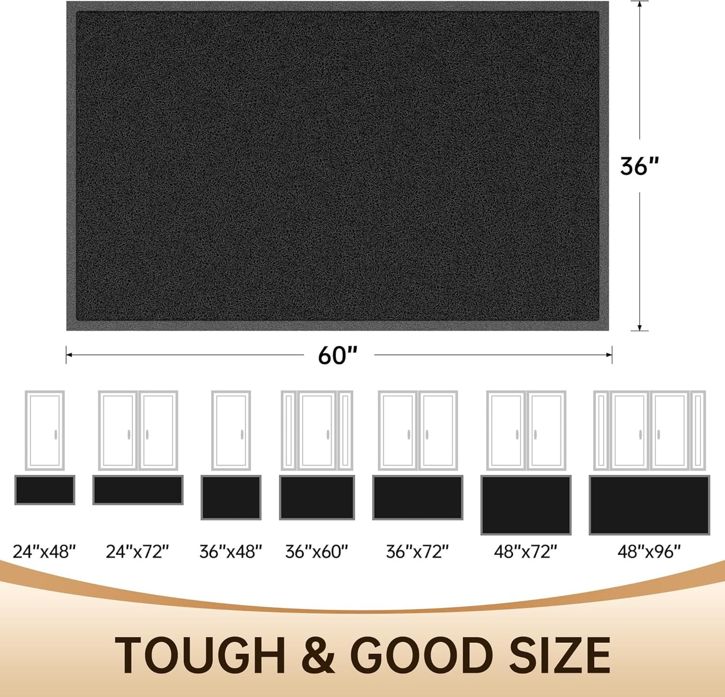 Amyracel Front Door Mat Indoor Outdoor Entrance, 36" x 60" All-Season Waterproof Heavy Duty Doormat for Outside Entry, Stain and Fade Resistant, Low Profile, Easy Clean Patio Entryway Mat