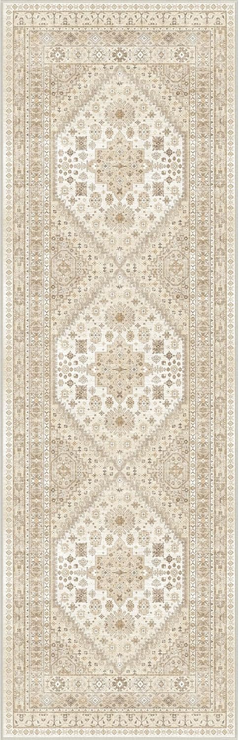 zesthome Washable Runner Rug 2.5x8 - Stain Resistant Entryway Rug,Ultra-Thin Kitchen Rugs, Anti Slip Backing Runner Rugs for Entrance Laundry Room Indoor Hallway (Cream/Beige,2.5'x8')