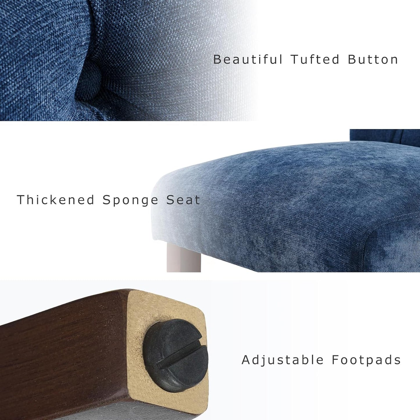 COLAMY Button Tufted Dining Chairs Set of 4, Parsons Upholstered Fabric Dining Room Chairs Kitchen Chairs with Wood Legs and Padded Seat, Blue