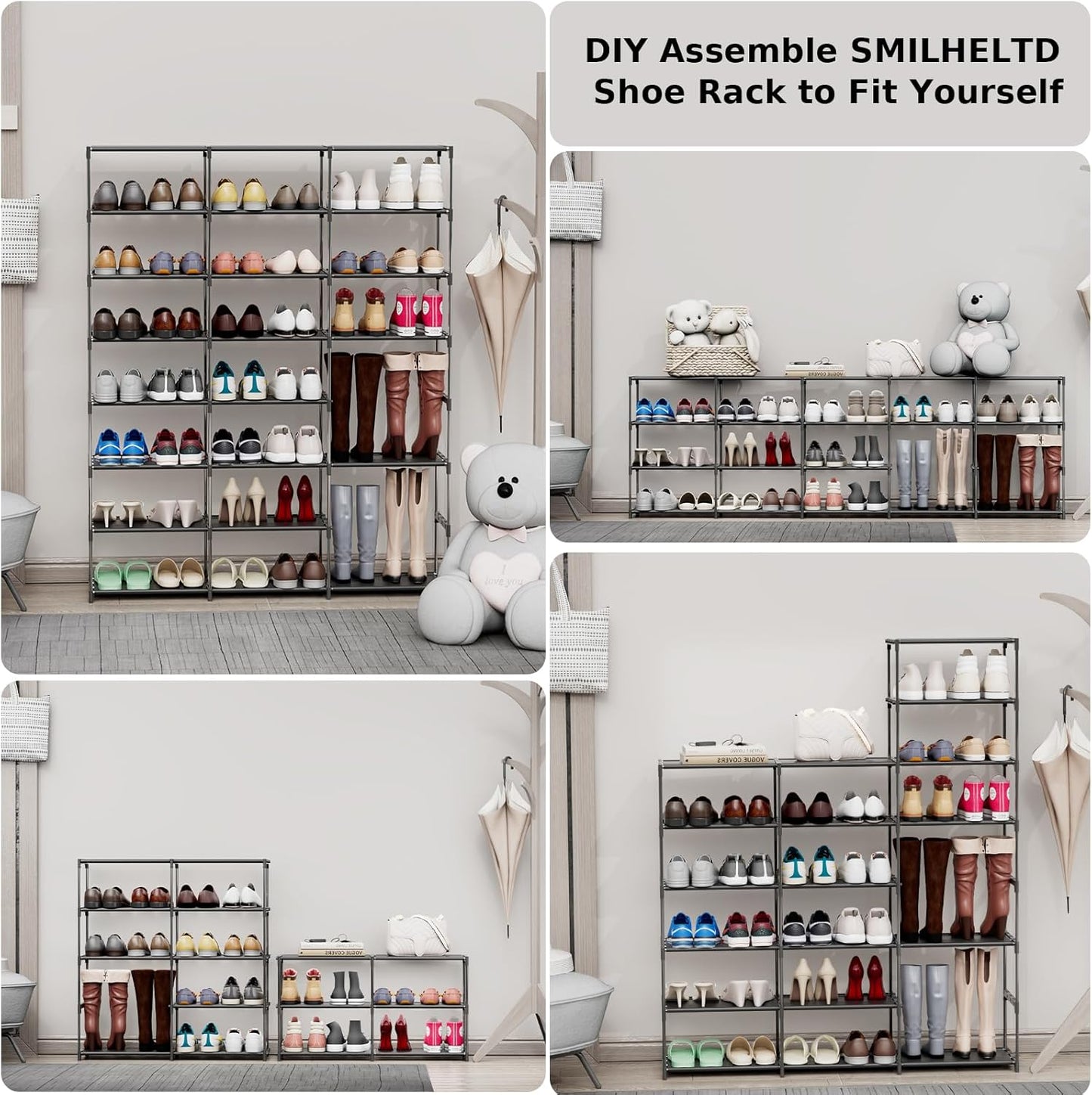 Large Shoe Rack 3 Row 8 Tier 40-60 Pairs Shoes Boots with Plastic Plate Home Sturdy Storage Organizer Shelf for Garage Entryway Hallway Front Doorway