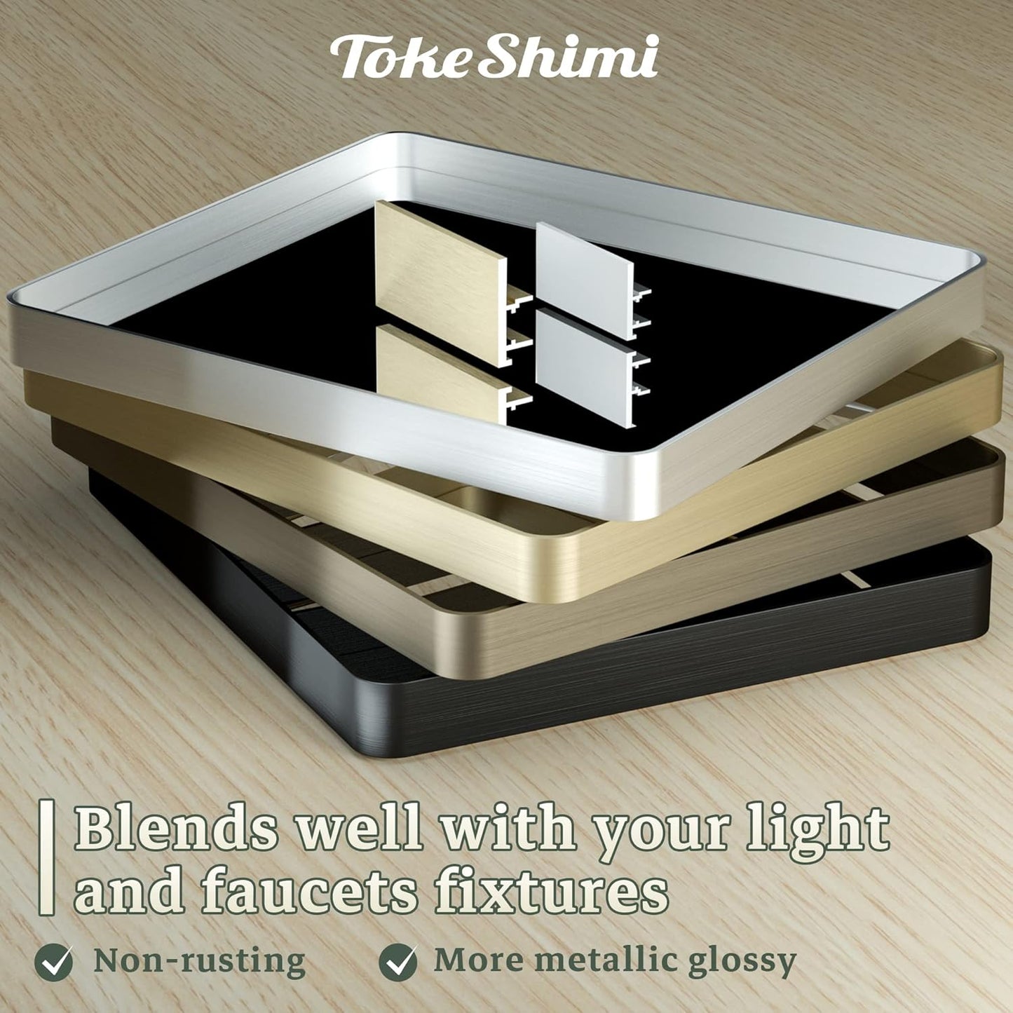 TokeShimi Gold Bathroom Mirror for Wall 30 x 36 Inch Metal Rounded Corner Rectangle Mirror Metal Frame Deep Set Design Hangs Horizontal Or Vertical