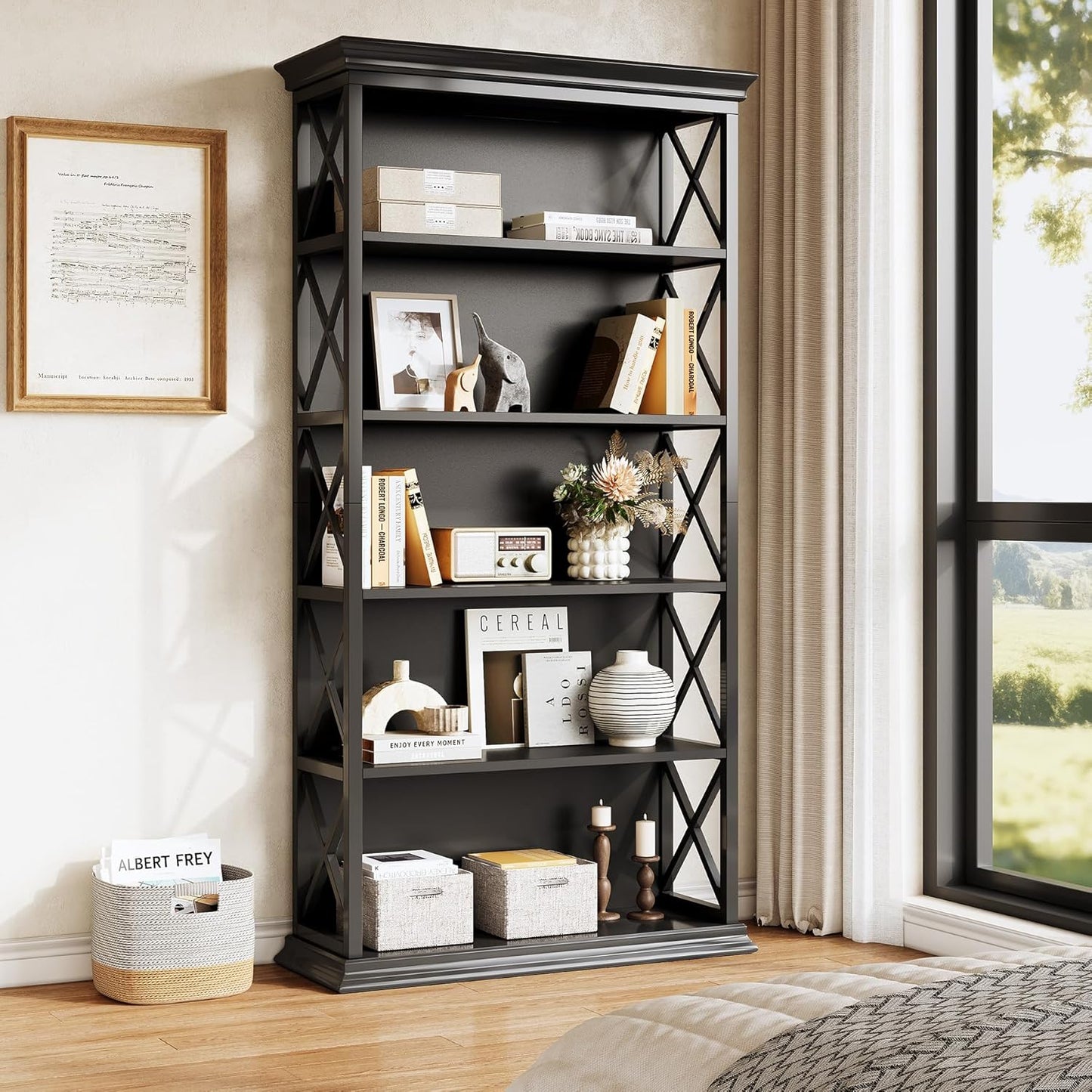 Little Tree 6-Tier Bookcase, 71 Inches Industrial Bookshelves, Floor Standing Display Storage Shelves Tall Bookcase for Home Office, Living Room, Bed Room
