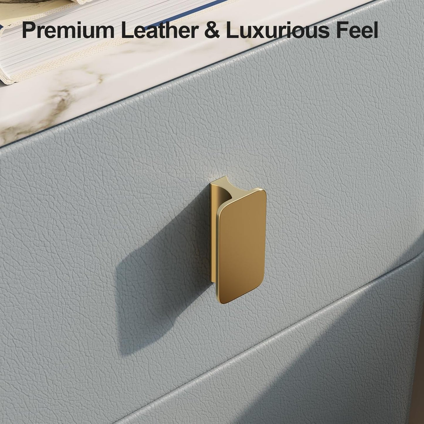 Narrow Nightstand with Drawers, Narrow Side Table Leather, Small Bedside Tables for Bedroom. (Dark Gray)