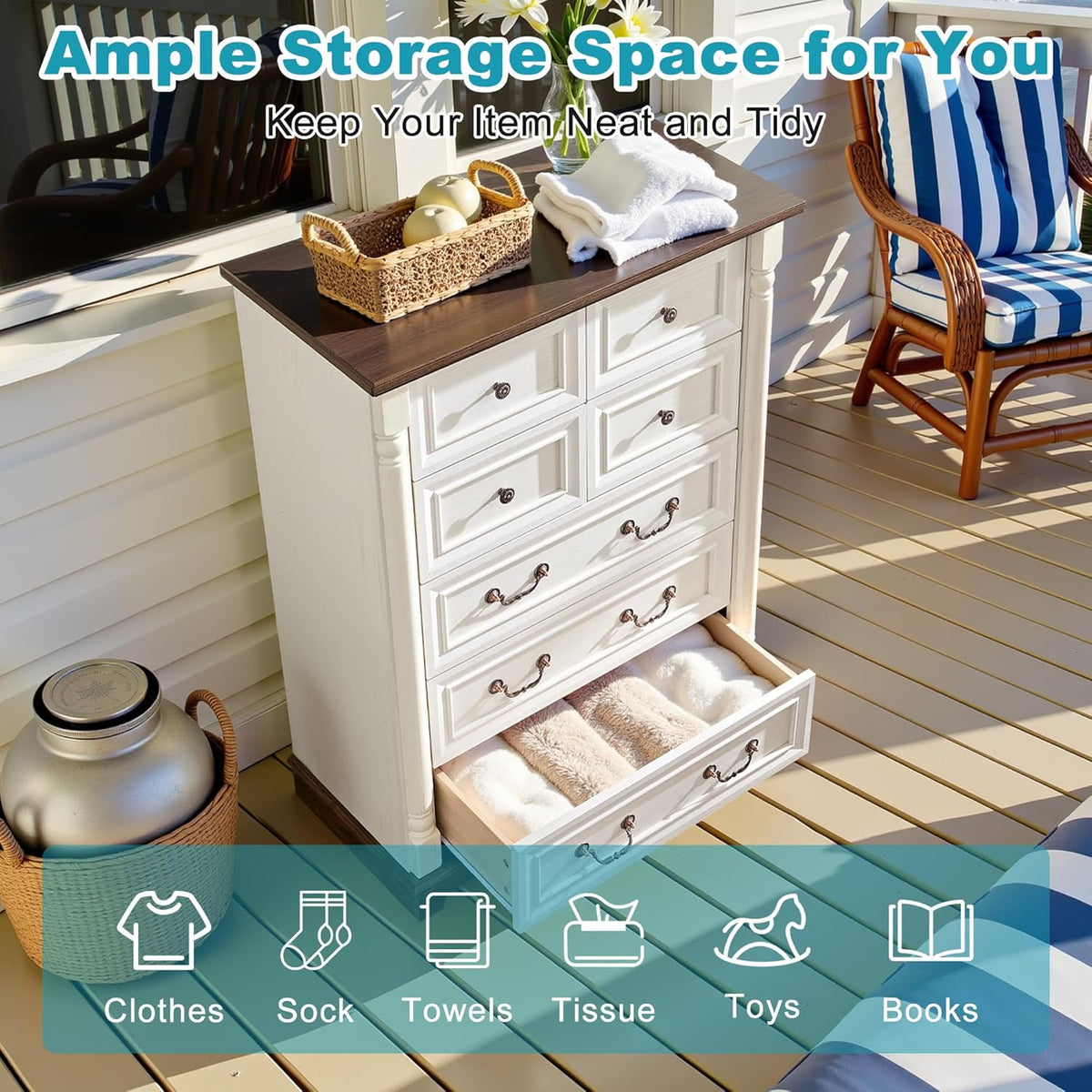31.5" Farmhouse Sideboard Buffet Cabinet with Storage, Kitchen Buffet Storage Cabinet with 7 Drawers, Modern Wood Accent Sideboard for Living Room, Kitchen, Hallway(Antique White)
