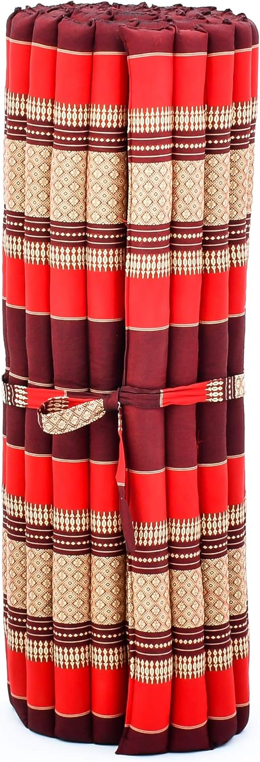 Leewadee - Kapok Roll Mat – Handcrafted Folding Sleep & Relaxation Mattress from Thailand, Ideal as Guest Bed, Camping Mat, Yoga Mat or Traditional Futon, 75 x 39 inches, Red
