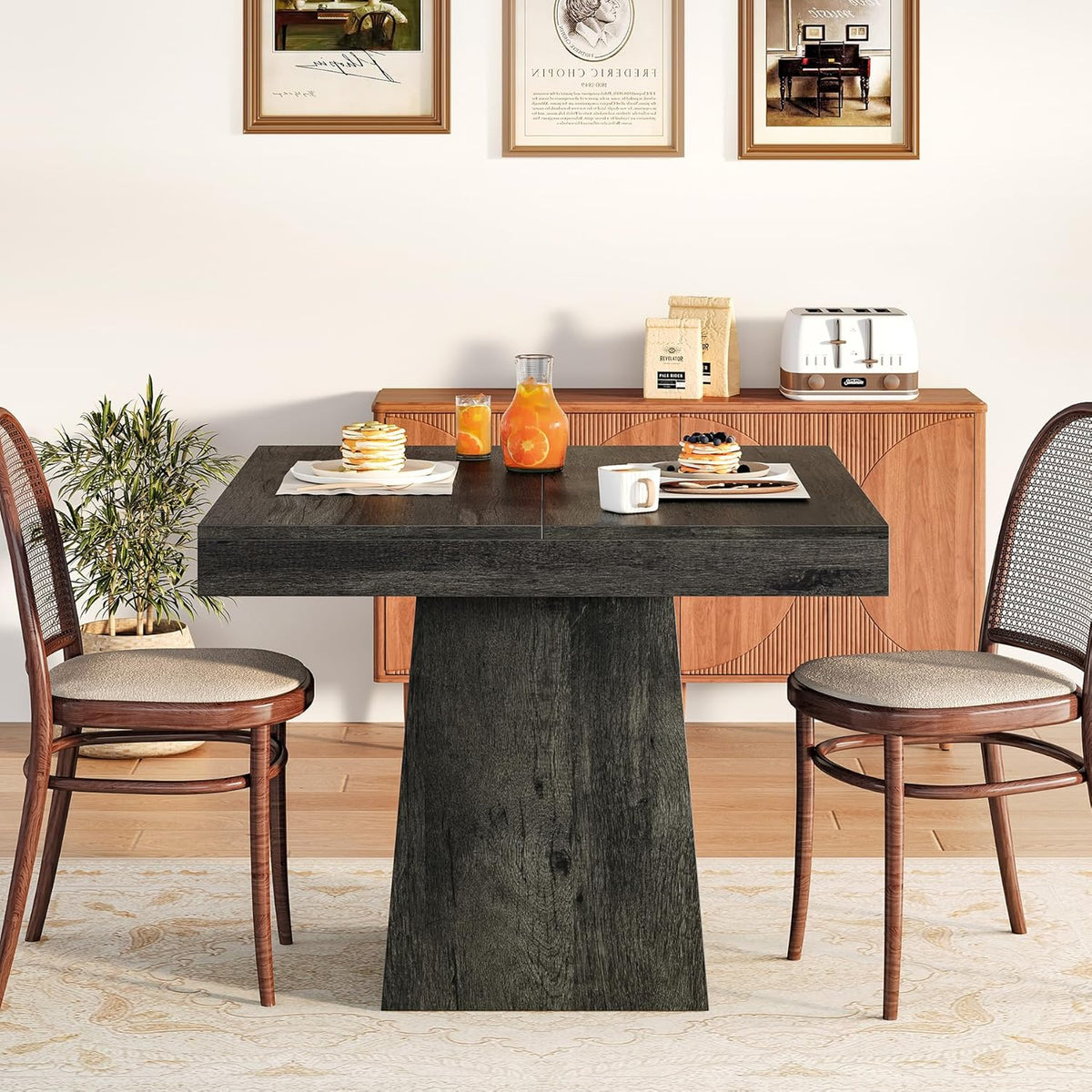 LITTLE TREE Dining Table for 4 People, 31.5-Inch Square Small Kitchen Table, Farmhouse Dinner Table with Sturdy Pedestal Base for Restaurant, Dining Room, Living Room, Grey