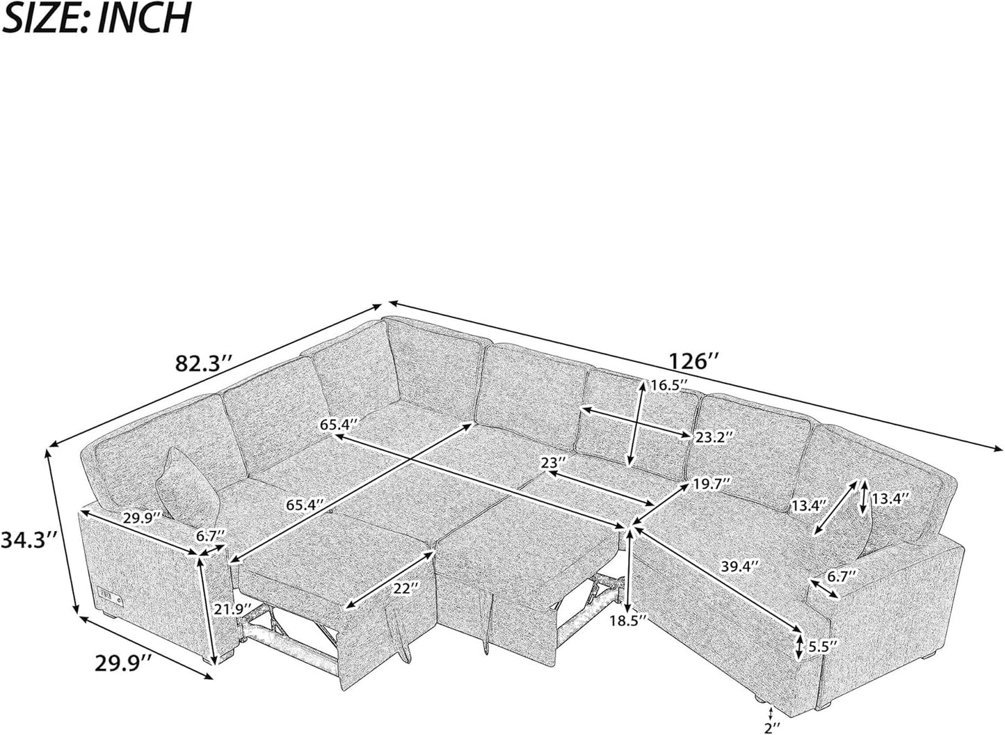 126" Extra Large Pull-Out Sofa Bed with Drop-Down Cup Holder Tables,L-Shaped Sectional Couch W/Charging Device,Convenient Sleeper Furniture Set for LivingRoom Apartment,Beige Chenille