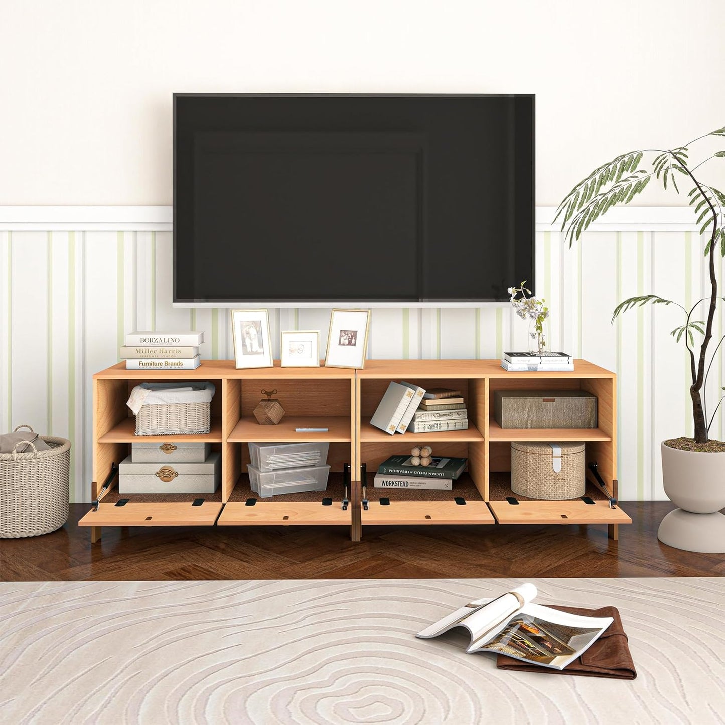Sebastack TV Stand, Expandable Television Stand, Customizable Coffee Table with Drawer, Entertainment Center and Media Console with Storage for Living Room, Bedroom, 31 inch Beech Color (1 pcs)